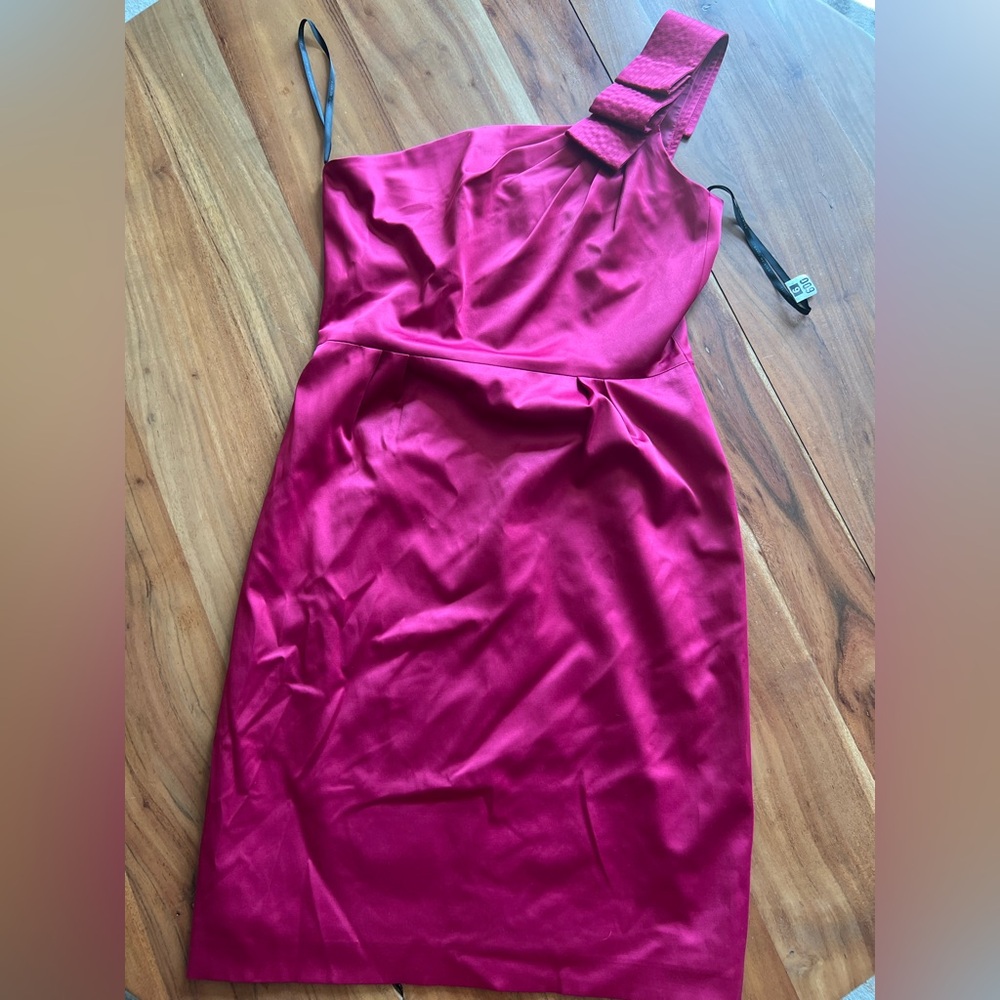 David Meister Fuchsia One-Shoulder Dress